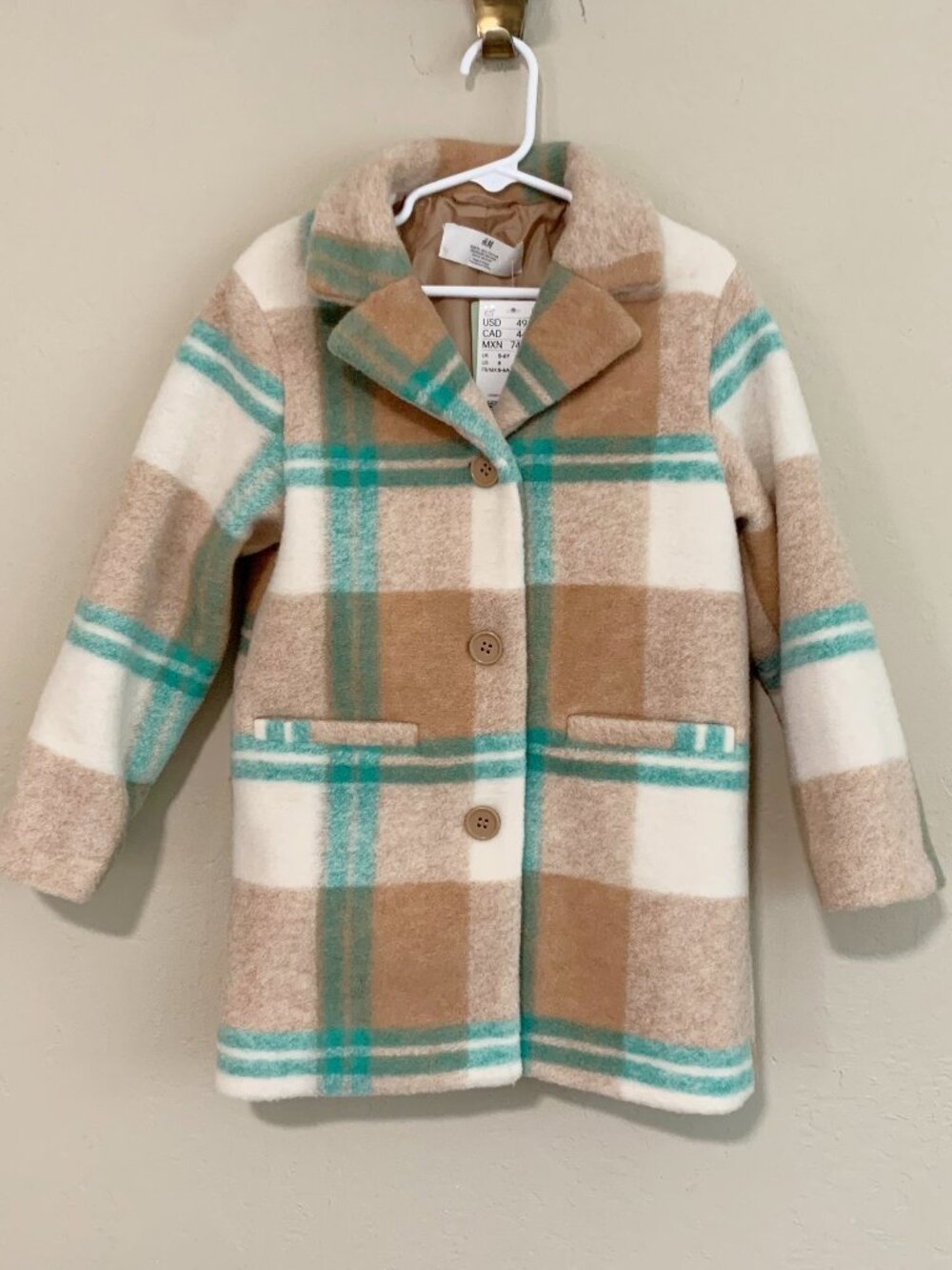 H&M Plaid Pea Coat NWT • 6 Years
